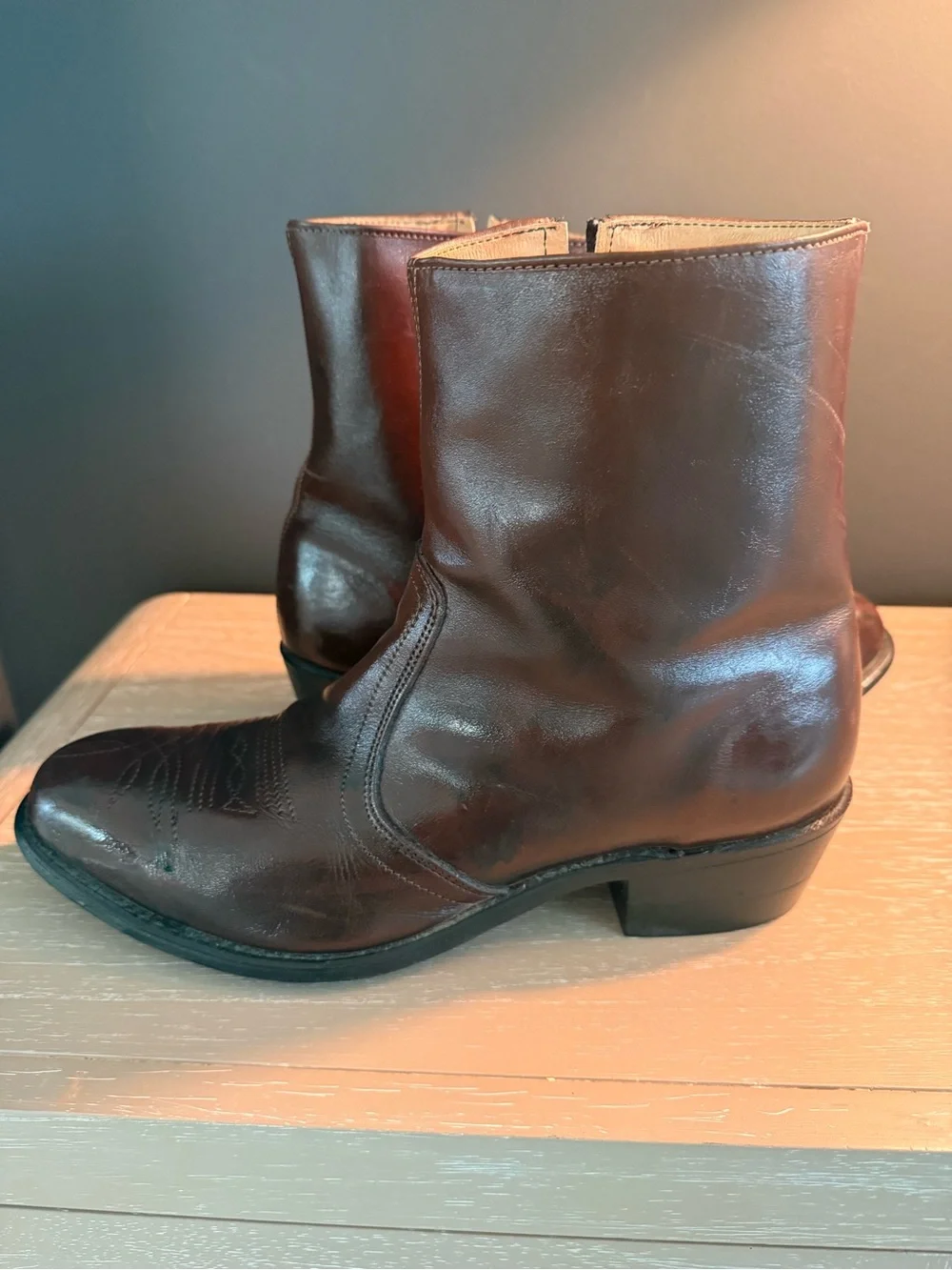 Men's Leather Ankle Boot Size 10.5 Dark Brown Boots With 7.5